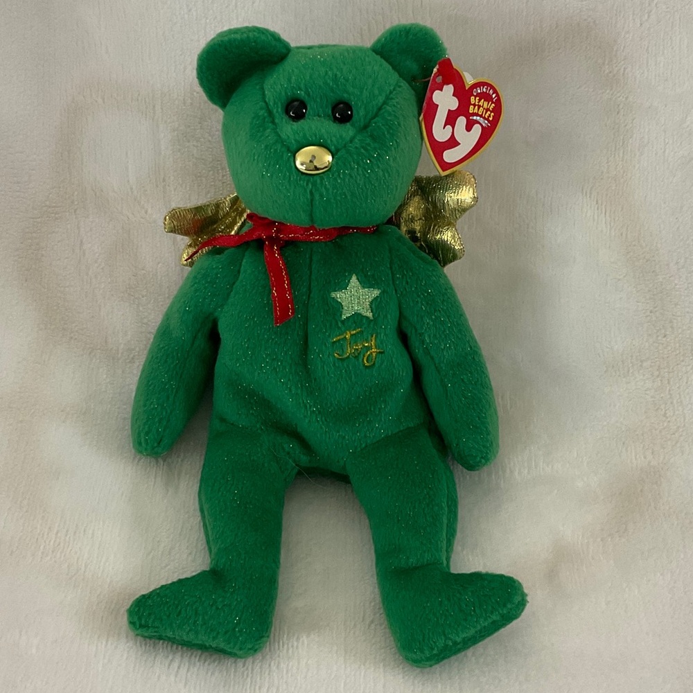 TY Beanie Baby “Gift” 2003 • Christmas Angel Bear • Green Glitter Plush